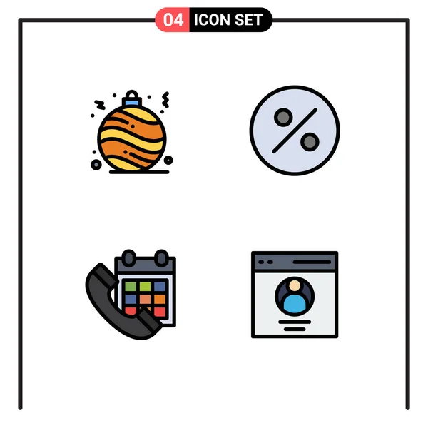モバイルインターフェイスファイルラインフラットカラーボール カレンダー インターフェイスの4枚の写真のセット編集可能なベクトルデザイン要素 — ストックベクタ