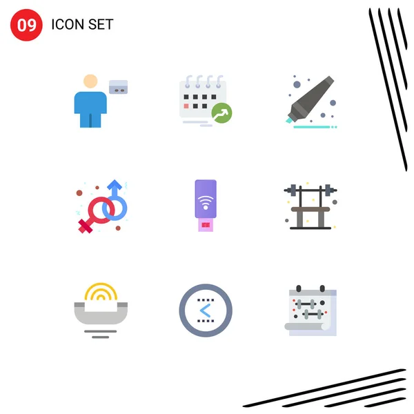 Flat Color Pack Universal Symbols Usb Male Schedule Gender Remover — Stock Vector