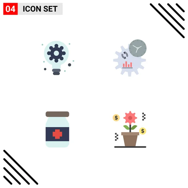 Group Flat Icons Signs Symbols Creative Medical Gear Management Business — Stock Vector