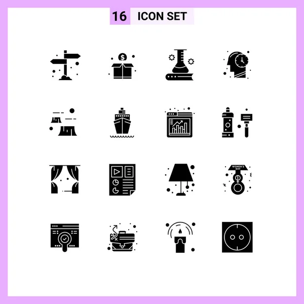 Set Modern Icons Sysymbols Signs Damage Time Science Education Mind — Vector de stock