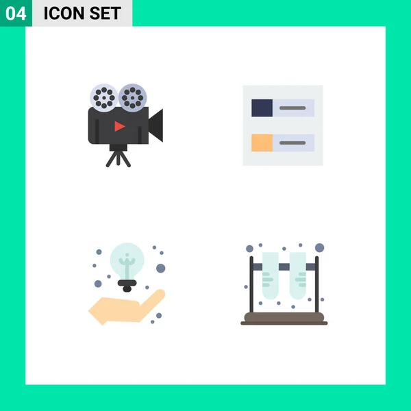Group Modern Flat Icons Set Camera Strategy Video Profiles Chemistry — Stock Vector