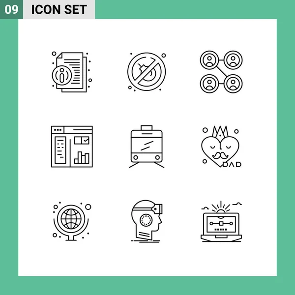 Set Modern Icons Sysymbols Signs Dad Transport Friends Tramway Paint — Vector de stock