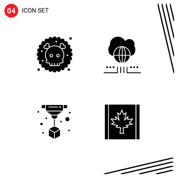 Set Vector Solid Glyphs Grid Gas Print Waste Network Canada — Vector de stock