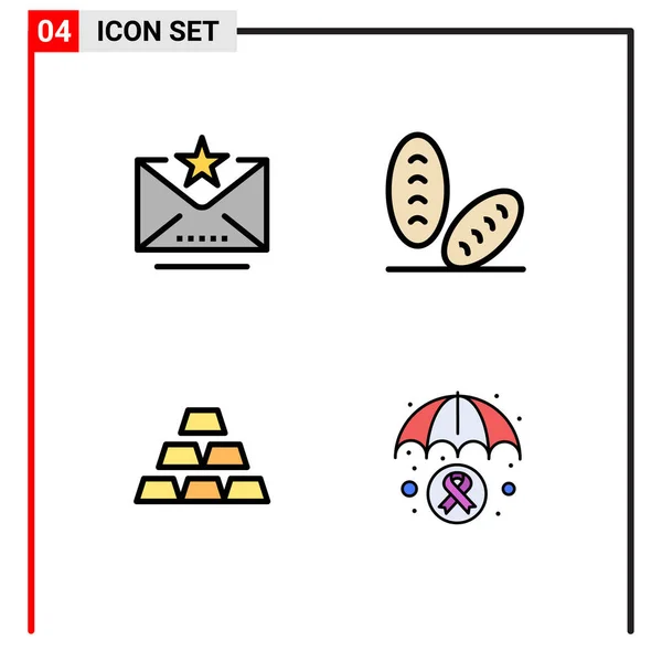 Filledline Flat Color Pack Uniwersalne Symbole Mail Złoty Pasek Gwiazda — Wektor stockowy