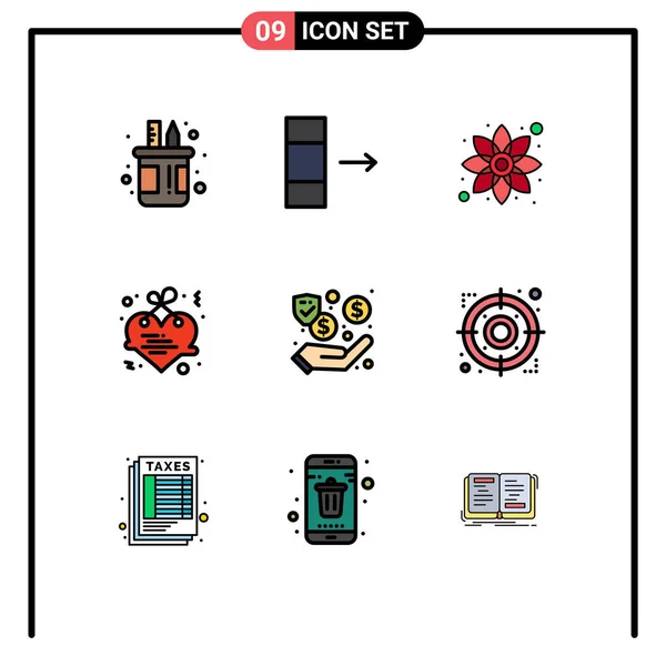 Pictogram Set Van Simple Filledline Flat Kleuren Van Geld Liefde — Stockvector