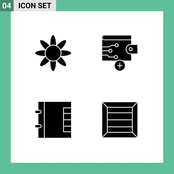 Set Von Vektor Solid Glyphen Auf Gittern Für Blumen Schachteln — Stockvektor