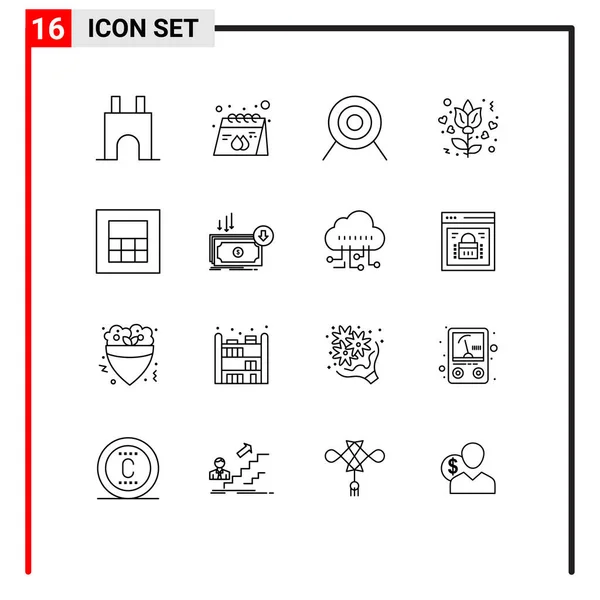 Creative Icons Modern Signs Sysymbols Wireframe Rose Print Love Target — Vector de stock