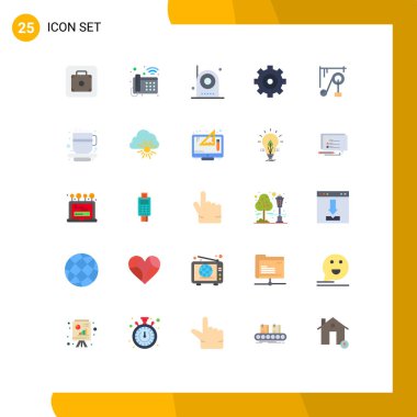 25 Pictogram makine, opsiyon, kamera, teçhizat, düzenlenebilir vektör tasarım elementlerinden oluşan mobil arayüz düz renk seti