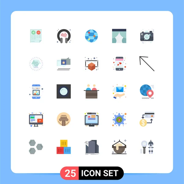 カメラ サポート カーテンなどのWebプリントメディア用の25個のモダンなフラットカラーサインとシンボルのパック編集可能なベクトルデザイン要素 — ストックベクタ