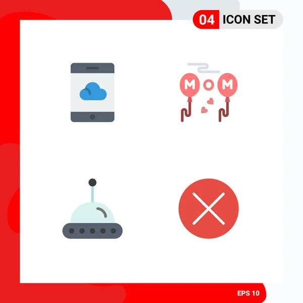 Editable Vector Line Pack Simple Flat Icons Backup Ufo Balloons — Vettoriale Stock