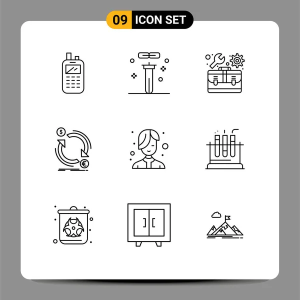 Mobile Interface Outline Set Pictograms Convert Finance Science Currency Settings — Stock Vector