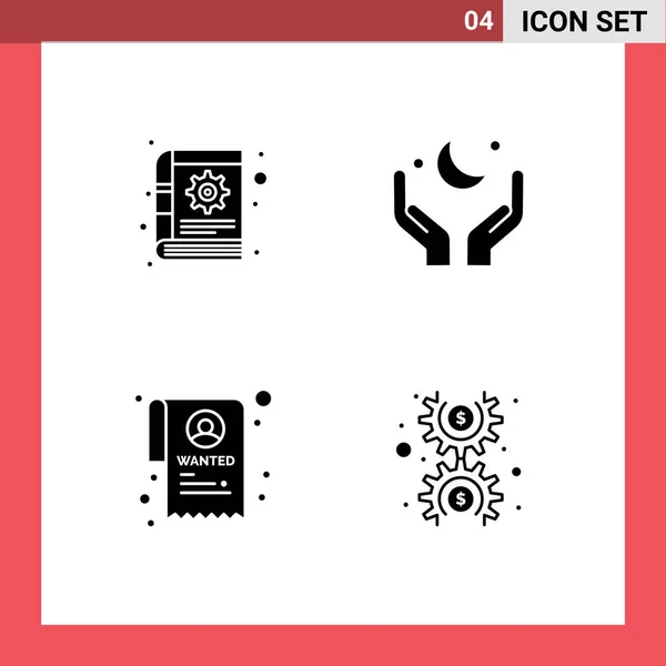 Universal Solid Glyph Signs Symbols Book Institution Notes Moon Wanted — Stock Vector