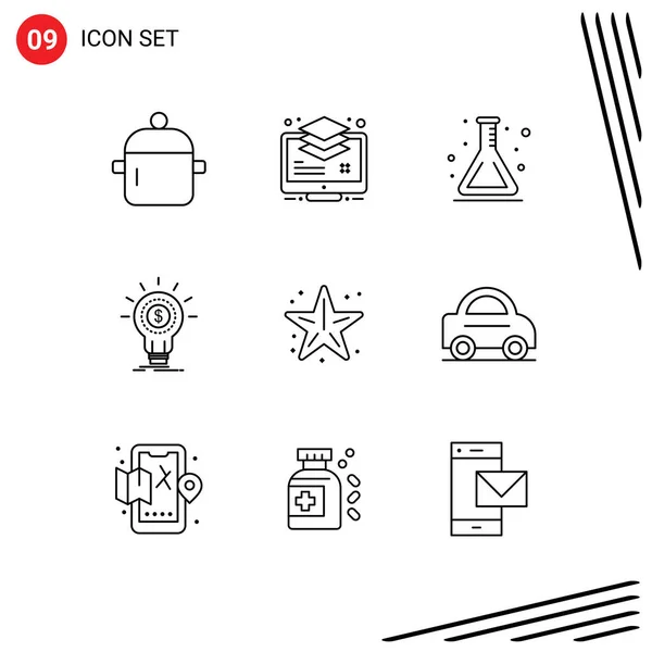 Set Modern Icons Sysymbols Signs Money Financial Buffer Finance Flask — Vector de stock