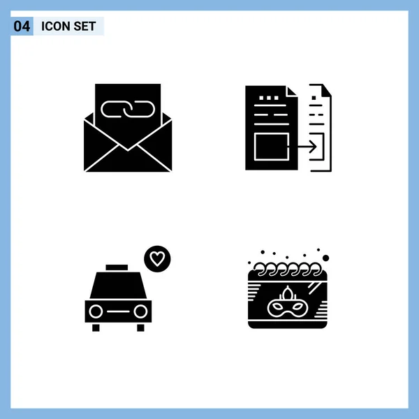 Thematic Vector Solid Glyphs Editable Symbols Communication Invoice Email Data — Stock Vector