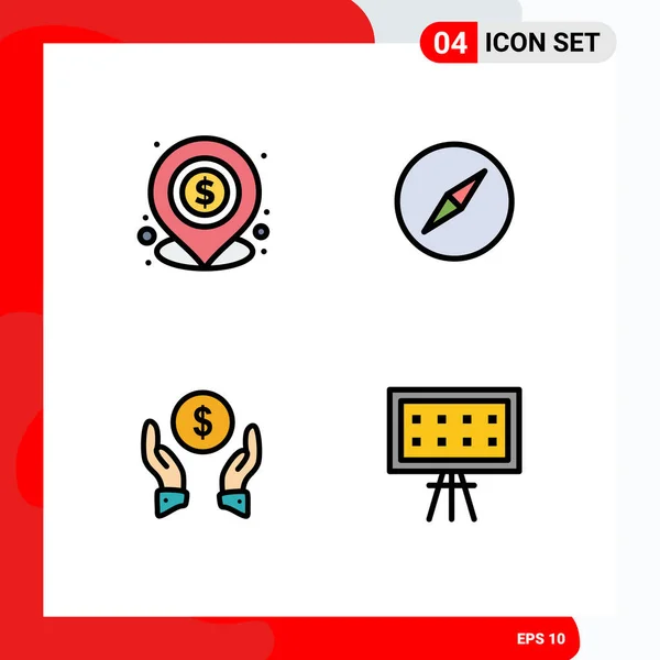 Set Modern Icons Sysymbols Signs Banking Finance Insurance Local Compass — Vector de stock