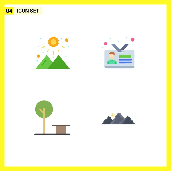 Set Commercial Flat Icons Pack Sunrise City Mountain Park Editable — Stock Vector