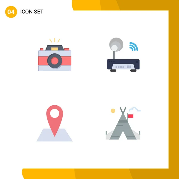Set Commercial Flat Icons Pack Camera Location Picture Router Pin — Stock Vector