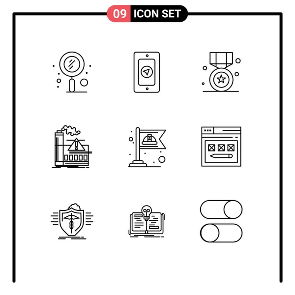 Pictogramme Ensemble Contours Simples Industrie Air Prix Usine Médaille Éléments — Image vectorielle