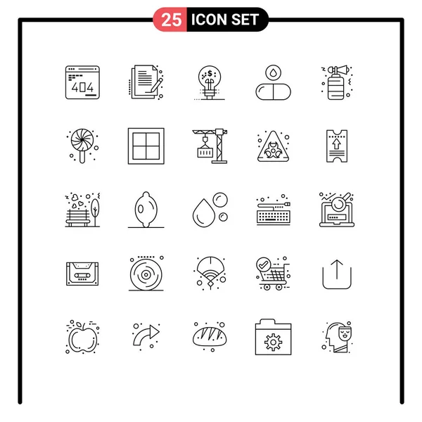 25ユニバーサルライン記号ホーン ドロップ ドキュメント タブレット アイデアのシンボル編集可能なベクトルデザイン要素 — ストックベクタ