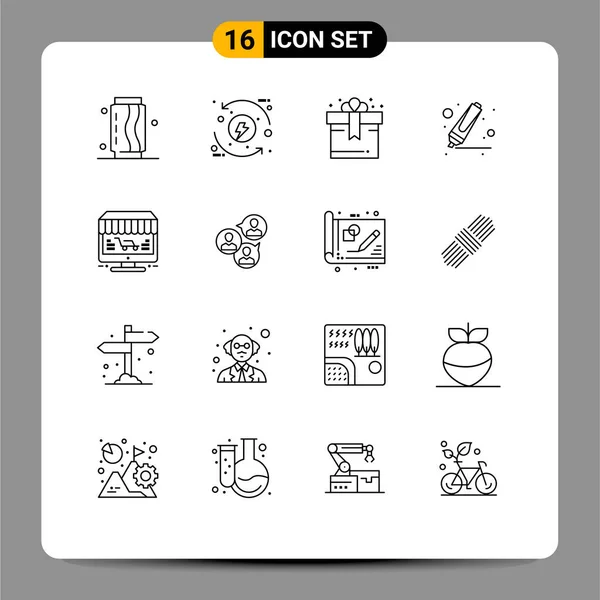 Stock Vector Icon Pack Mit Linienzeichen Und Symbolen Für Online — Stockvektor