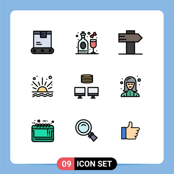 Mobile Interface Filledline Flat Color Set Pictograms Sync Backup Guide — 스톡 벡터