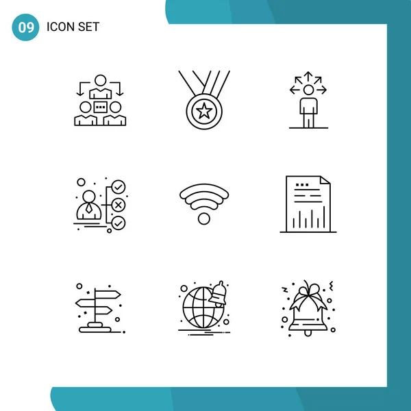 Modern Set Outlines Symbols Wifi Candidate Communication Portfolio Briefcase Editable — Stock Vector