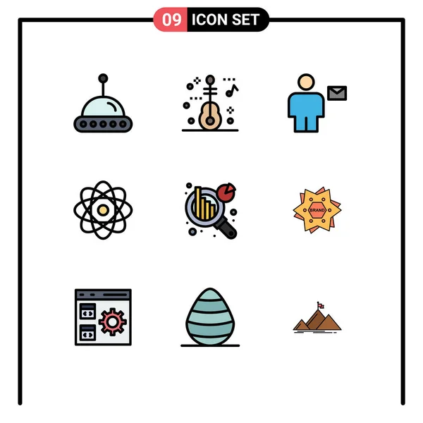 現代的な9つのファイルラインフラットカラーとスター データ分析 エンベロープ チャート分析 エネルギー編集可能なベクトルデザイン要素などのシンボルのセット — ストックベクタ