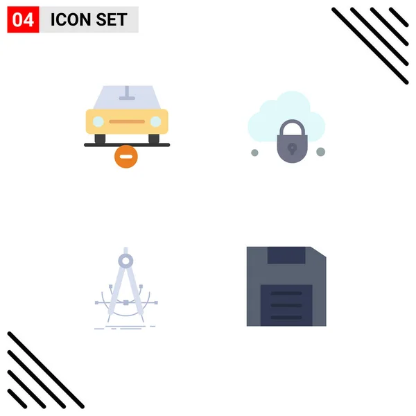 Flat Icon Pack Símbolos Universais Carro Precisão Menos Nuvem Geometria — Vetor de Stock