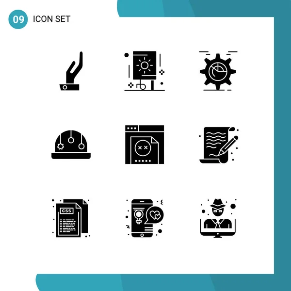 Set Commercial Solid Glyphs Pack Website Error Gear Toy Baby — Archivo Imágenes Vectoriales