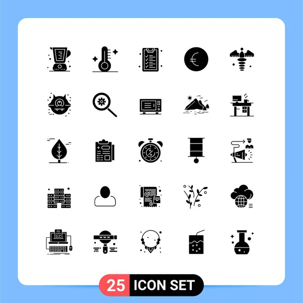 Modern Set Solid Glyphs Pictograph Pharmacy Medical Weather Caduceus Euro — Archivo Imágenes Vectoriales