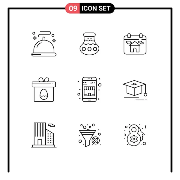 Креативных Иконок Современные Знаки Символы Покупки Яйца Фестиваля Коробки Дома — стоковый вектор