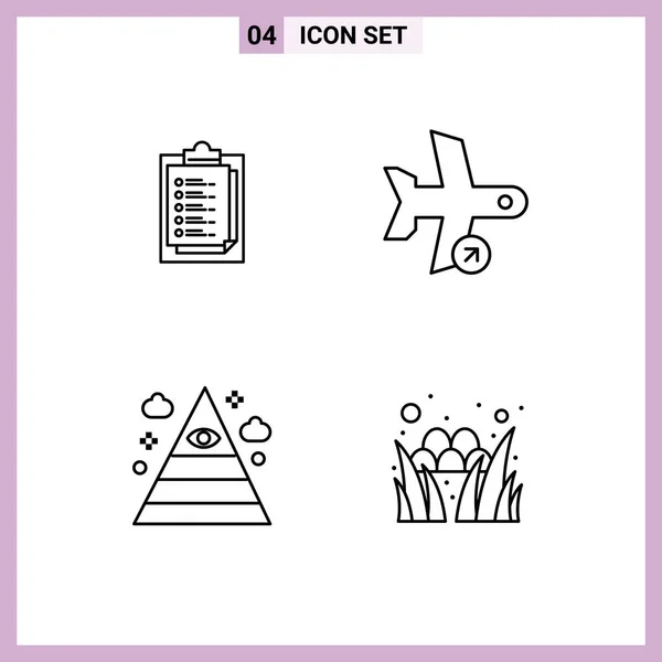 Mobile Interface Line Set Pictograms Notepad Eye Presentation Plane Pyramid — Stock Vector