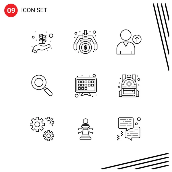 Conjunto Icones Modernos Símbolos Sinais Para Educação Tela Smart Encontrar — Vetor de Stock