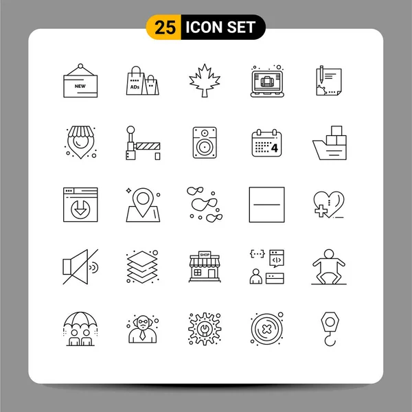 User Interface Line Pack Modern Signs Symbols Contract Laptop Shopping — Vetor de Stock