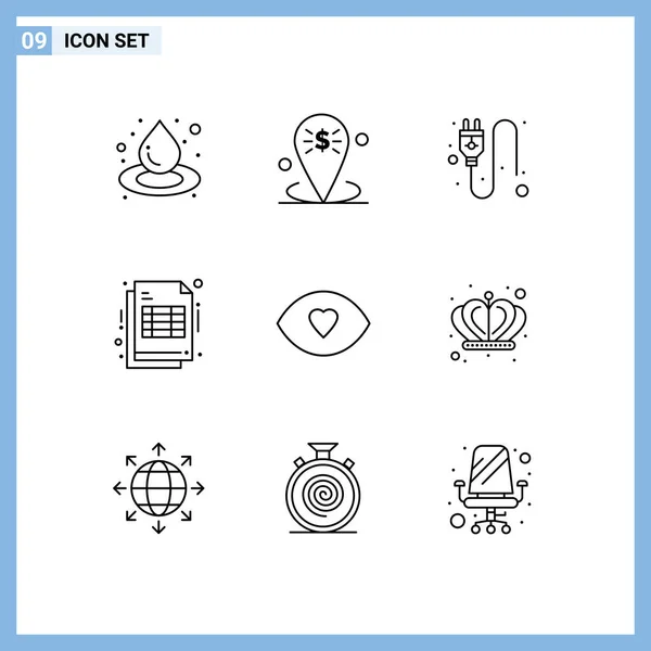 Set Modern Icons Sysymbols Signs Human Eye Electric Receipt Cheaque — Vector de stock