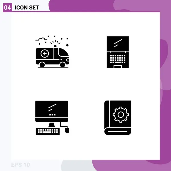 Modern Set Solid Glyphs Szimbólumok Mint Mentő Számítógép Orvosi Eszköz — Stock Vector