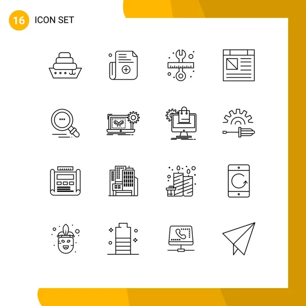 Set Commercial Outlines Pack Blueprint Find Wrench Search Page Editable — Stock Vector