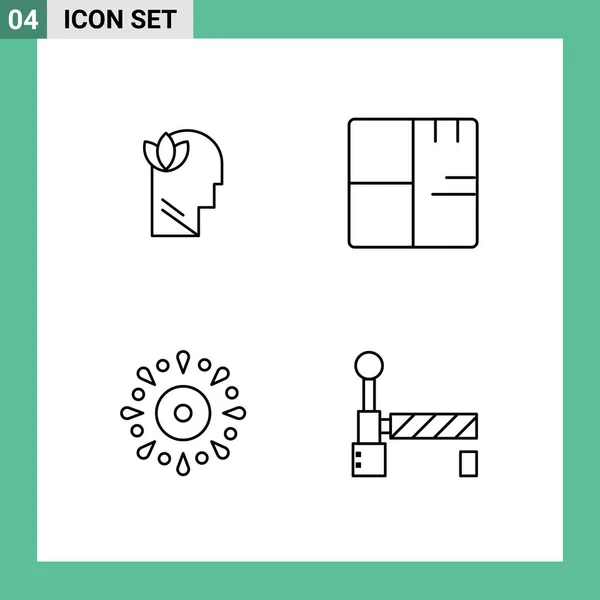 Mobile Interface Line Set Pictograms Mental Celebration Head Buildings Fireworks — Vector de stock