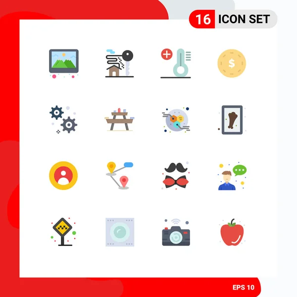 Conjunto Cores Planas Interface Móvel Pictogramas Banco Configuração Engrenagem Clima —  Vetores de Stock