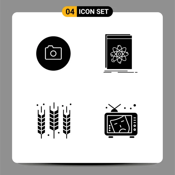 Set Vector Solid Glyphs Grid Camera Agriculture Developer Food Editable — Stock Vector