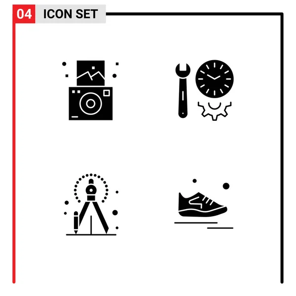 Universal Icon Symbols Group Modern Solid Glyphs Camera Kreatív Óra — Stock Vector