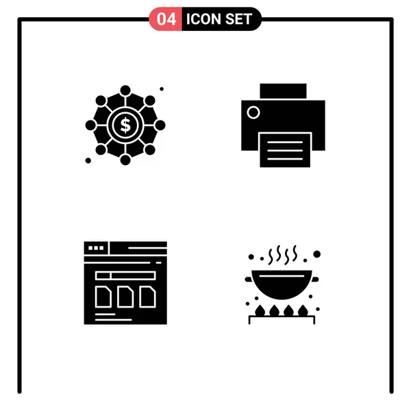 現代的な4つのソリッドグリフのセット予算 ページ 資金調達 ガジェット ウェブ編集可能なベクトルデザイン要素の写真 — ストックベクタ
