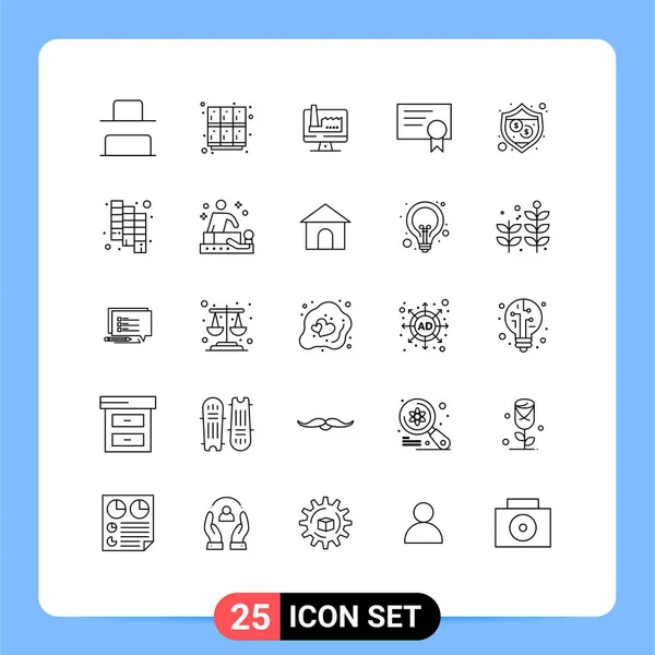 Set Modern Icons Symbols Signs Shield Protection Computer Education Certificate — Stock Vector
