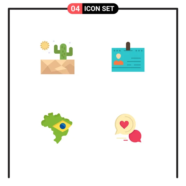 Set Vector Flat Icons Grid Cactus Phone Cards Flag Editable — Archivo Imágenes Vectoriales