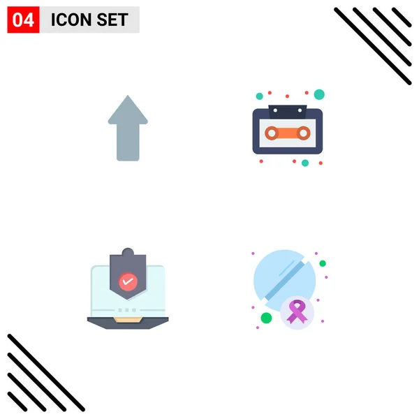 Group Modern Flat Icons Set Arrow Computer Upload Cassette Laptop — Stock Vector