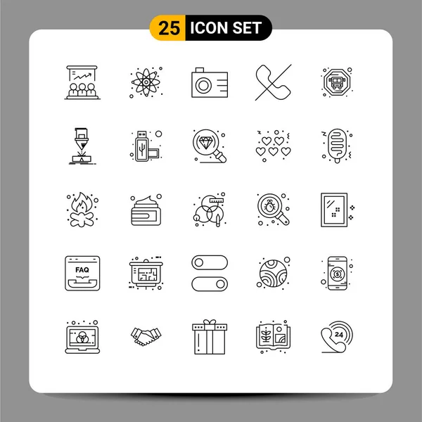 Conjunto Icones Modernos Símbolos Sinais Para Corte Ônibus Câmera Telefone — Vetor de Stock