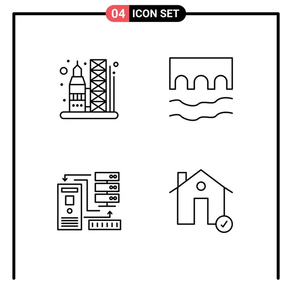 Mobile Interface Line Set Pictograms Launch Combination Space Historic Database — Stockový vektor
