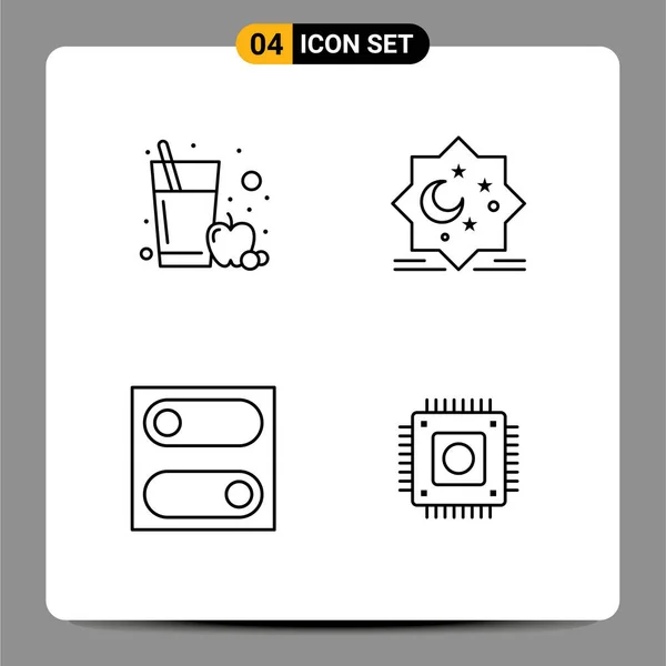 Webおよびモバイルアプリケーション用に設定された4つのユニバーサルファイルラインフラットカラーリンゴジュース スイッチ イード チップ編集可能なベクトルデザイン要素 — ストックベクタ