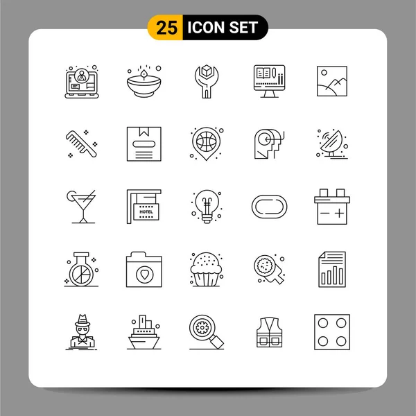 Modern Set Lines Pictograph Image Book Light Monitor Sdk Editable - Stok Vektor