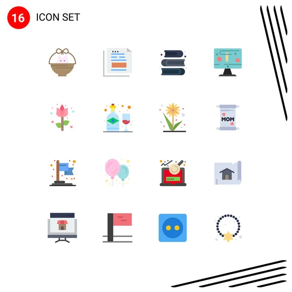 Pictogramme Ensemble Couleurs Plates Simples Décoration Affichage Bureau Conception Livre — Image vectorielle